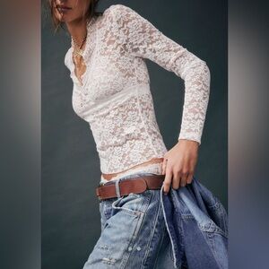 Free People All Day Lace Long Sleeve Top